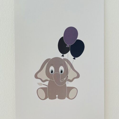 elefant med blå balloner